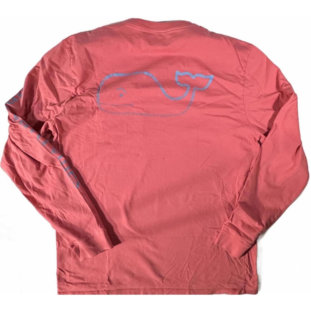 Vineyard Vines Whale Men's T-Shirt‎ Medium Salmon Long Sleeve Faded Retro Pink